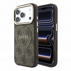 Guess iPhone 18 Pro Max Hülle Case 4G Metal Frame Embossed MagSafe Braun