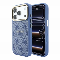 Guess iPhone 18 Pro Max Hülle Case 4G Metal Frame Embossed MagSafe Blau