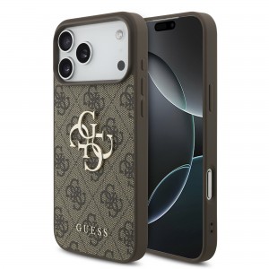 Guess iPhone 18 Pro Hülle Case 4G Metal Logo Braun