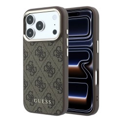 Guess iPhone 18 Pro Hülle Case 4G Metal Frame MagSafe Braun