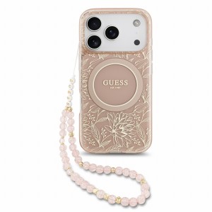 Guess iPhone 18 Pro Hülle Case Flowers Allover MagSafe Armband Rosa