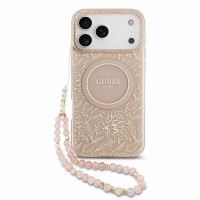 Guess iPhone 18 Pro Max Hülle Case Flowers Allover MagSafe Armband Rosa