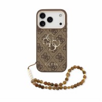 Guess iPhone 18 Pro Hülle Case 4G Metal Frame Armband Braun
