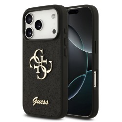 Guess iPhone 18 Pro Hülle Case Fixed Glitter 4G Metal Logo Schwarz