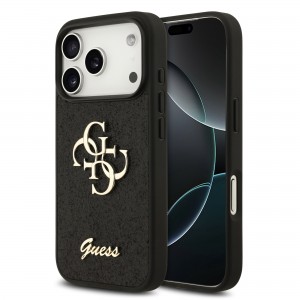 Guess iPhone 18 Pro Hülle Case Fixed Glitter 4G Metal Logo Schwarz