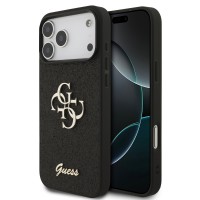Guess iPhone 18 Pro Max Hülle Case Fixed Glitter 4G Metal Logo Schwarz