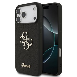 Guess iPhone 18 Pro Max Hülle Case Fixed Glitter 4G Metal Logo Schwarz