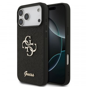 Guess iPhone 18 Pro Max Hülle Case Fixed Glitter 4G Metal Logo Schwarz
