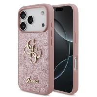 Guess iPhone 18 Pro Hülle Case Fixed Glitter 4G Metal Logo Pink