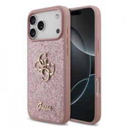 Guess iPhone 18 Pro Max Hülle Case Fixed Glitter 4G Metal Logo Pink
