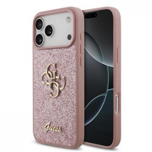 Guess iPhone 18 Pro Max Hülle Case Fixed Glitter 4G Metal Logo Pink