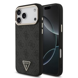 Guess iPhone 18 Pro Max Hülle Case 4G Strass Triangle Frame Metal MagSafe Schwarz