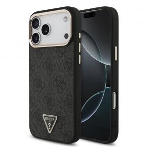 Guess iPhone 18 Pro Max Hülle Case 4G Strass Triangle Frame Metal MagSafe Schwarz