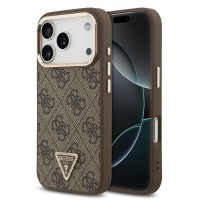 Guess iPhone 18 Pro Hülle Case 4G Strass Triangle Frame Metal MagSafe Braun