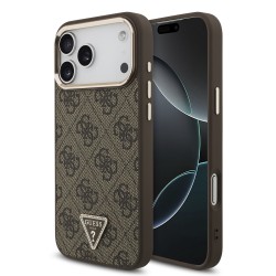 Guess iPhone 18 Pro Max Hülle Case 4G Strass Triangle Frame Metal MagSafe Braun
