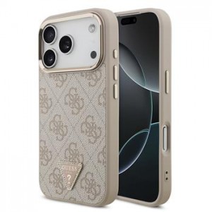 Guess iPhone 18 Pro Hülle Case 4G Strass Triangle Frame Metal MagSafe Rosa