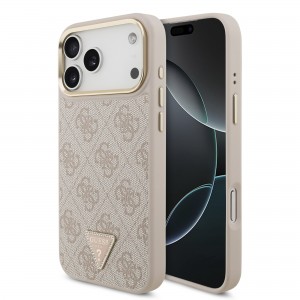 Guess iPhone 18 Pro Max Hülle Case 4G Strass Triangle Frame Metal MagSafe Rosa