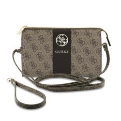 Guess Clutch Bag 4G Stripe Metal Logo Brown
