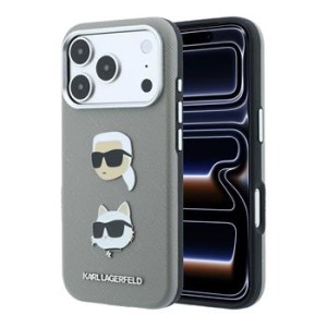 Karl Lagerfeld iPhone 18 Pro Max / 17 Pro Max Hülle Case Saffiano K & CH Heads Grau