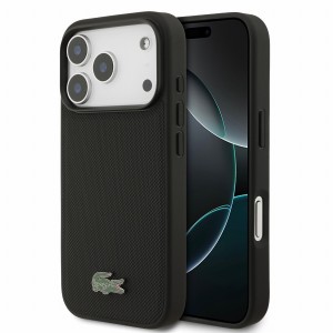 Lacoste iPhone 18 Pro Case Iconic Petit Pique Metal Logo MagSafe Black