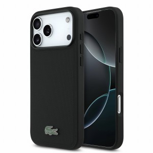 Lacoste iPhone 18 Pro Max Case Iconic Petit Pique Metal Logo MagSafe Black