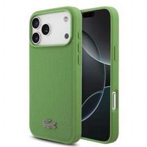Lacoste iPhone 18 Pro Max Case Iconic Petit Pique Metal Logo MagSafe Green
