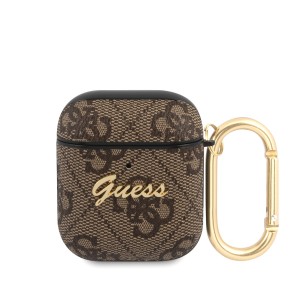 Guess AirPods 1 / 2 Case Cover 4G Script Metal Brown