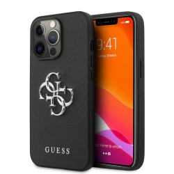 Guess iPhone 13 Pro Case Cover 4G Saffiano Metal Logo Black