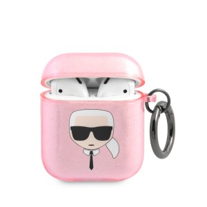 Karl Lagerfeld AirPods 1 / 2 Case Cover Karl`s Head Glitter Pink