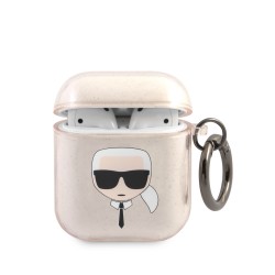 Karl Lagerfeld AirPods 1 / 2 Case Hülle Cover Karl`s Head Glitter Gold