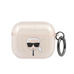Karl Lagerfeld AirPods 3 Case Hülle Cover Glitter Karl`s Head Gold