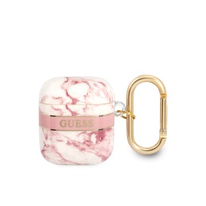 Guess AirPods 1 / 2 Case Cover Hülle Kollektion Marmor Rosa Pink