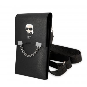 Karl Lagerfeld Smartphone Tasche 7" Wallet bag Saffiano Ikonik Kette Schwarz