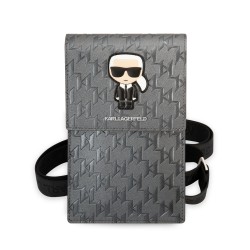 Karl Lagerfeld Smartphone Bag 7" Wallet bag Saffiano Ikonik Monogram Silver
