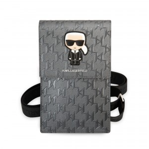 Karl Lagerfeld Smartphone Tasche 7" Wallet bag Saffiano Ikonik Monogram Silber