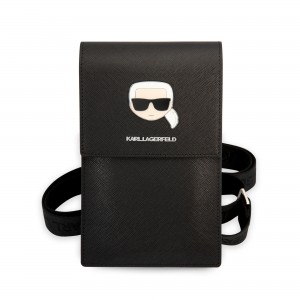 Karl Lagerfeld Smartphone Bag 7" Wallet bag Saffiano Karl Head Black
