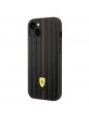 Ferrari iPhone 14 Case Embossed Stripes Genuine Leather Black