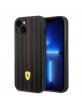 Ferrari iPhone 14 Plus Case Embossed Stripes Genuine Leather Black