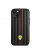 Ferrari iPhone 14 Plus Case Embossed Stripes Genuine Leather Black