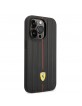 Ferrari iPhone 14 Pro Hülle Case Embossed Stripes Echtleder Schwarz