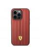 Ferrari iPhone 14 Case Cover Embossed Stripes Genuine Leather Red