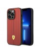 Ferrari iPhone 14 Plus Hülle Case Embossed Stripes Echtleder Rot