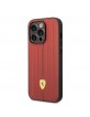 Ferrari iPhone 14 Pro Max Case Embossed Stripes Genuine Leather Red