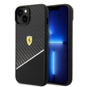 Ferrari iPhone 14 Plus Hülle Case Cover Echt Carbon Stripe Schwarz