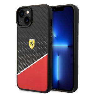 Ferrari iPhone 14 Hülle Case Cover Echt Carbon Stripe Schwarz Rot
