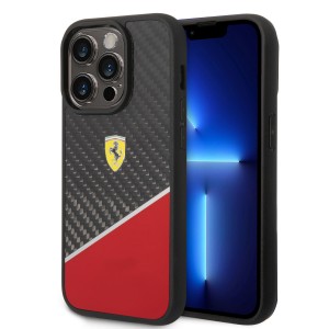 Ferrari iPhone 14 Pro Hülle Case Cover Echt Carbon Stripe Schwarz Rot