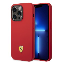 Ferrari iPhone 14 Pro Case Cover Silicone Metal Logo Red