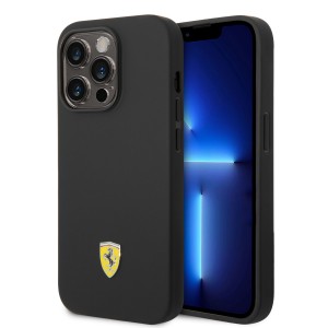 Ferrari iPhone 14 Pro Case Cover Silicone Logo Metal Black