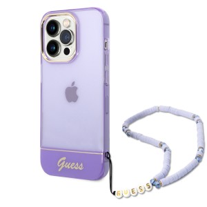 Guess iPhone 14 Pro Max Hülle Cover Case Translucent Stap Violett