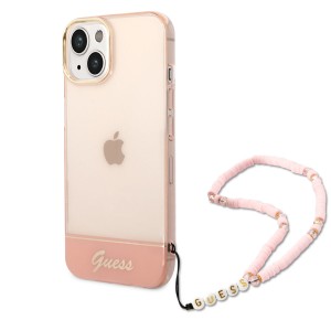Guess iPhone 14 Plus Hülle Case Cover Translucent Pearl Stap Rosa